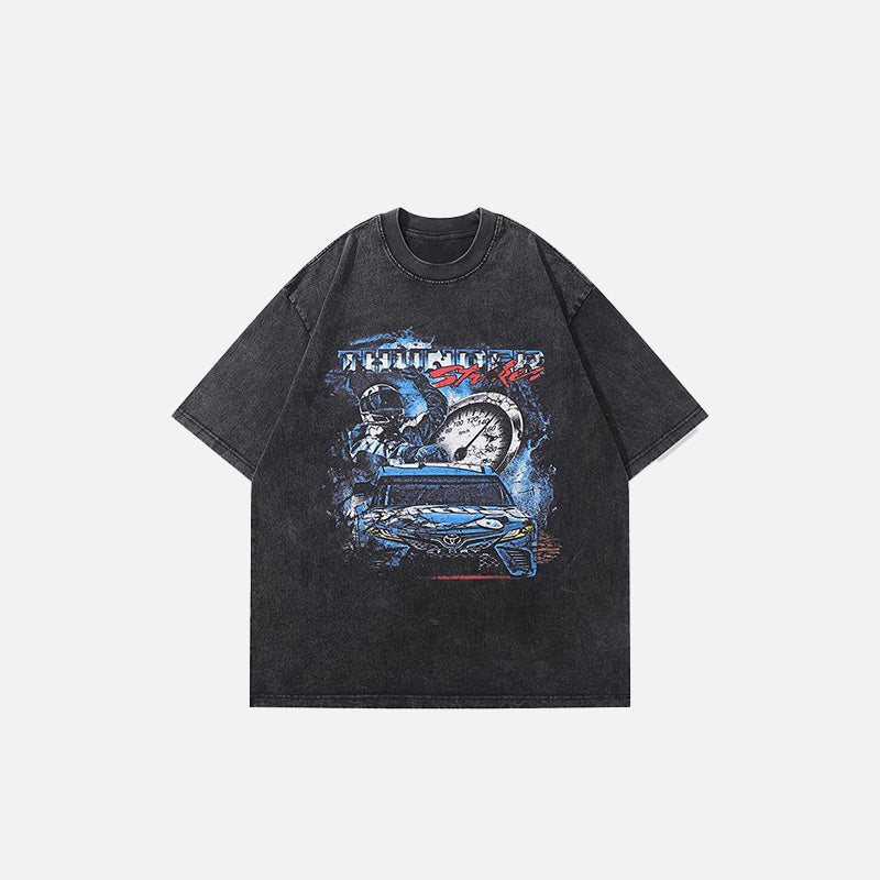 Vintage Loose T-Shirt mit Rennwagen-Print