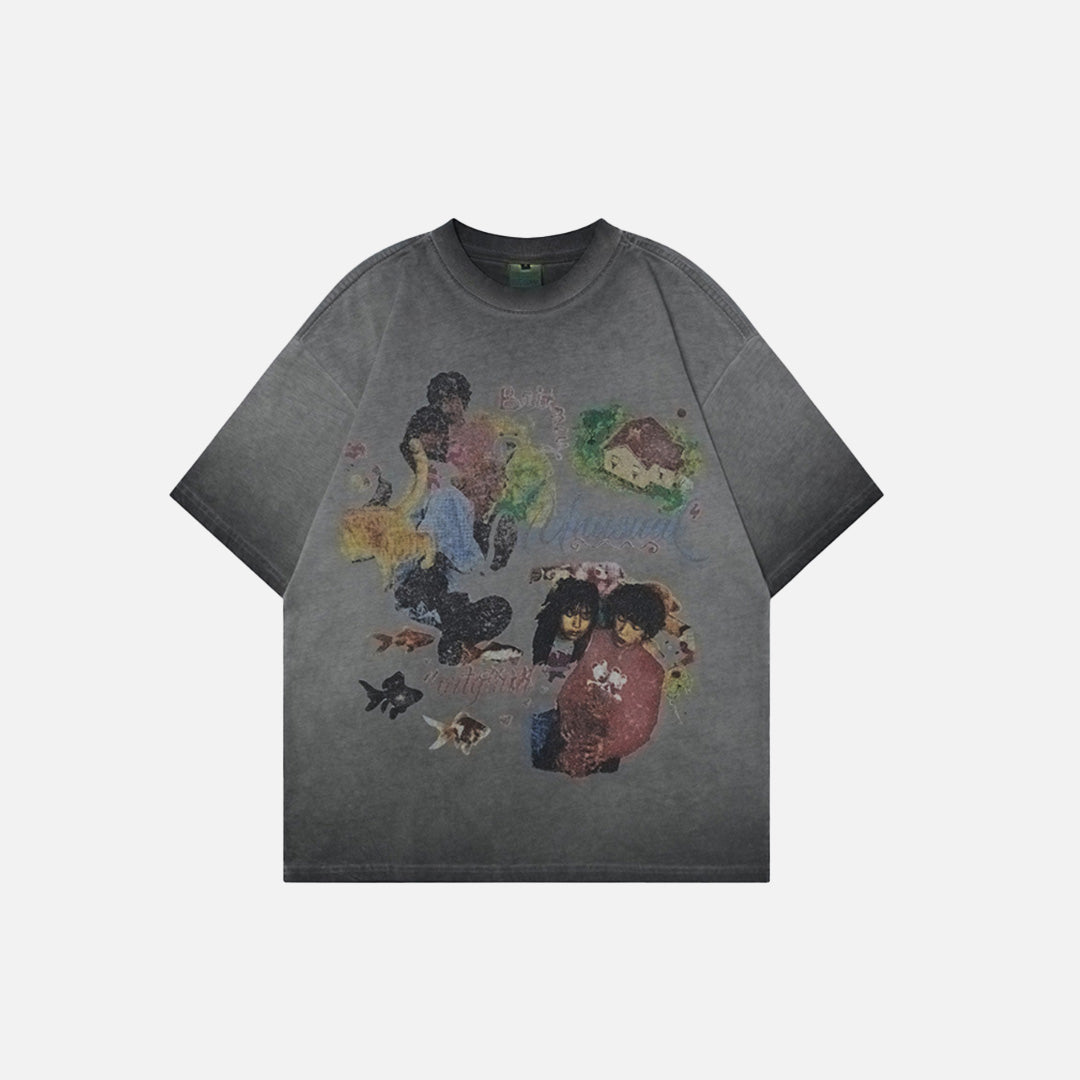 Vintage Kurzarm-T-Shirt mit Farbverlauf