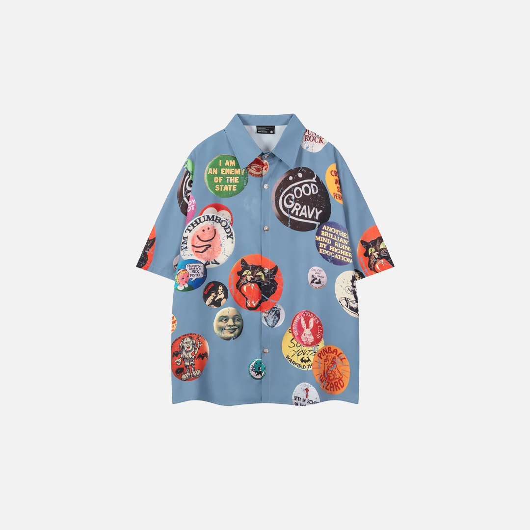 Kurzes, lockeres Shirt mit japanischem Katzenmotiv