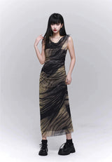 Marble Print Mesh Maxi Dress