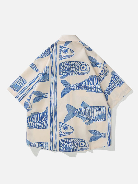 Chemise d'été à imprimé poisson bleu
