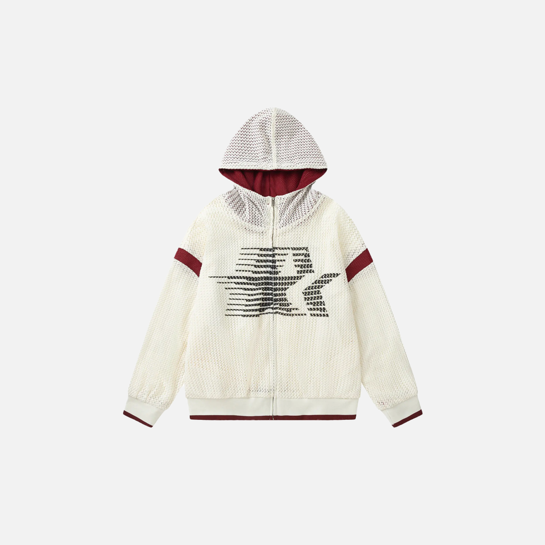 Lightweight Hip Hop Zip-Up Hooded Knitted Sweatshirt