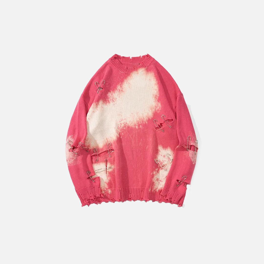 Übergroßer, rosa-schwarzer Pullover im Used-Look