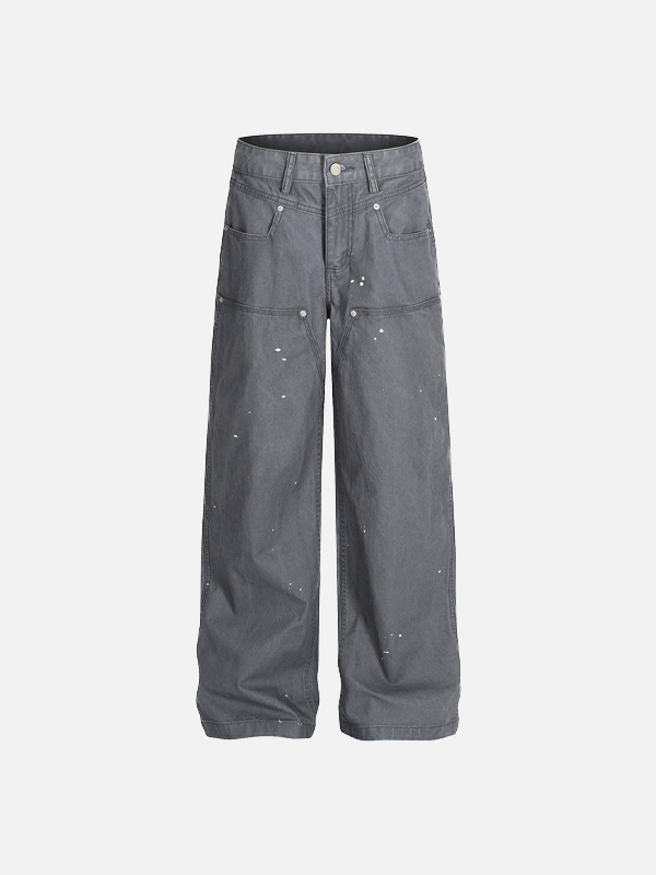 Streetwear Punk Distressed Wide Leg Denim Jeans