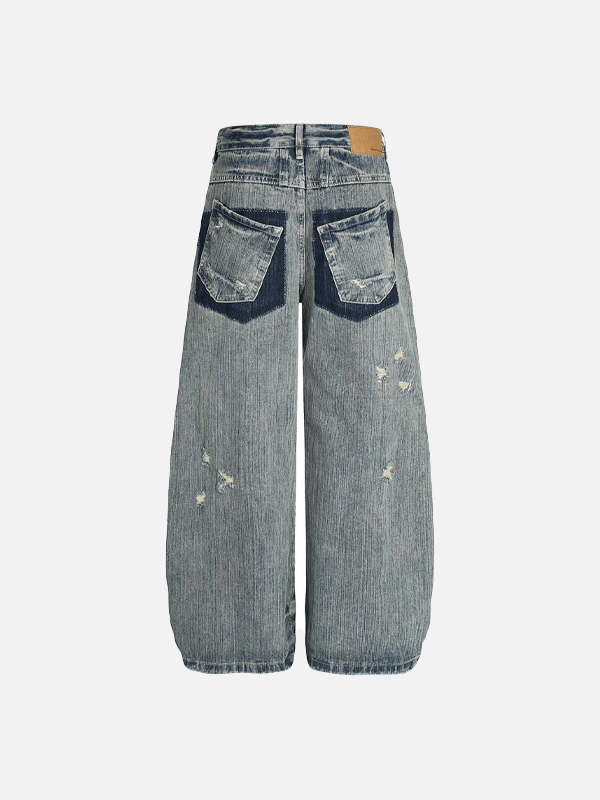 Streetwear Punk Distressed Washed Denim Wide Leg Jeans
