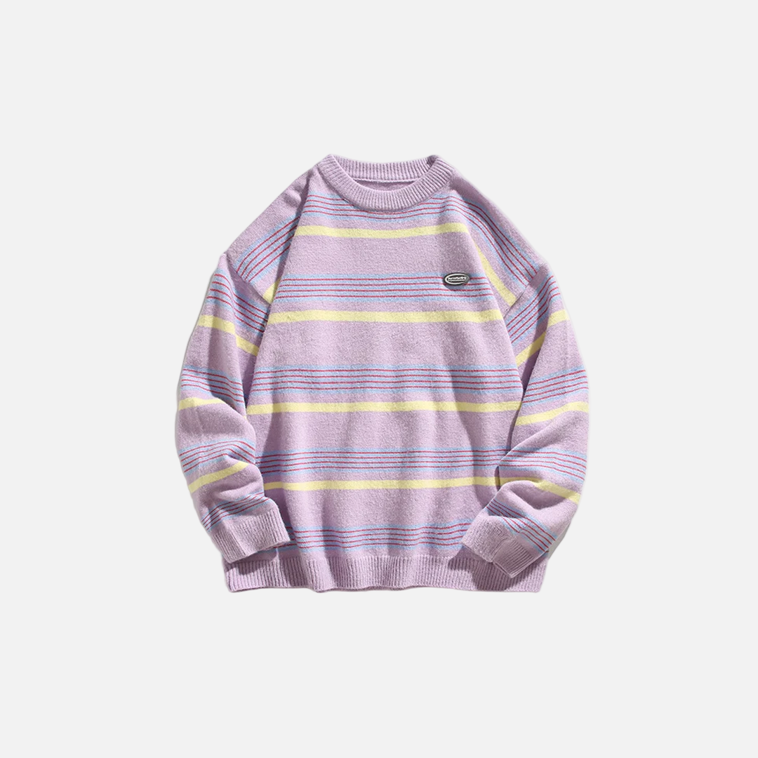 Farbblock-gestreifter Strickpullover im College-Stil