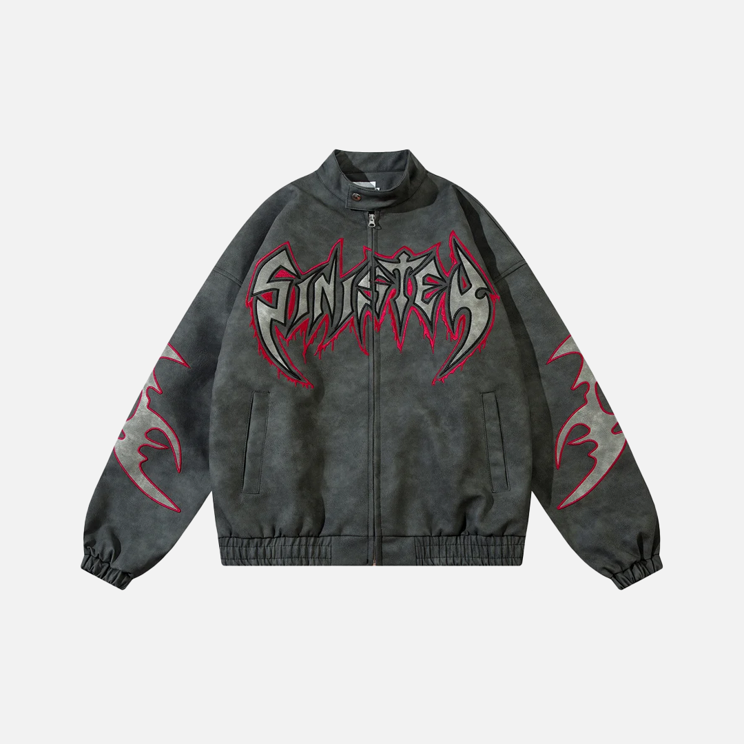 Winter High Street Flame Letter Leather Jacket