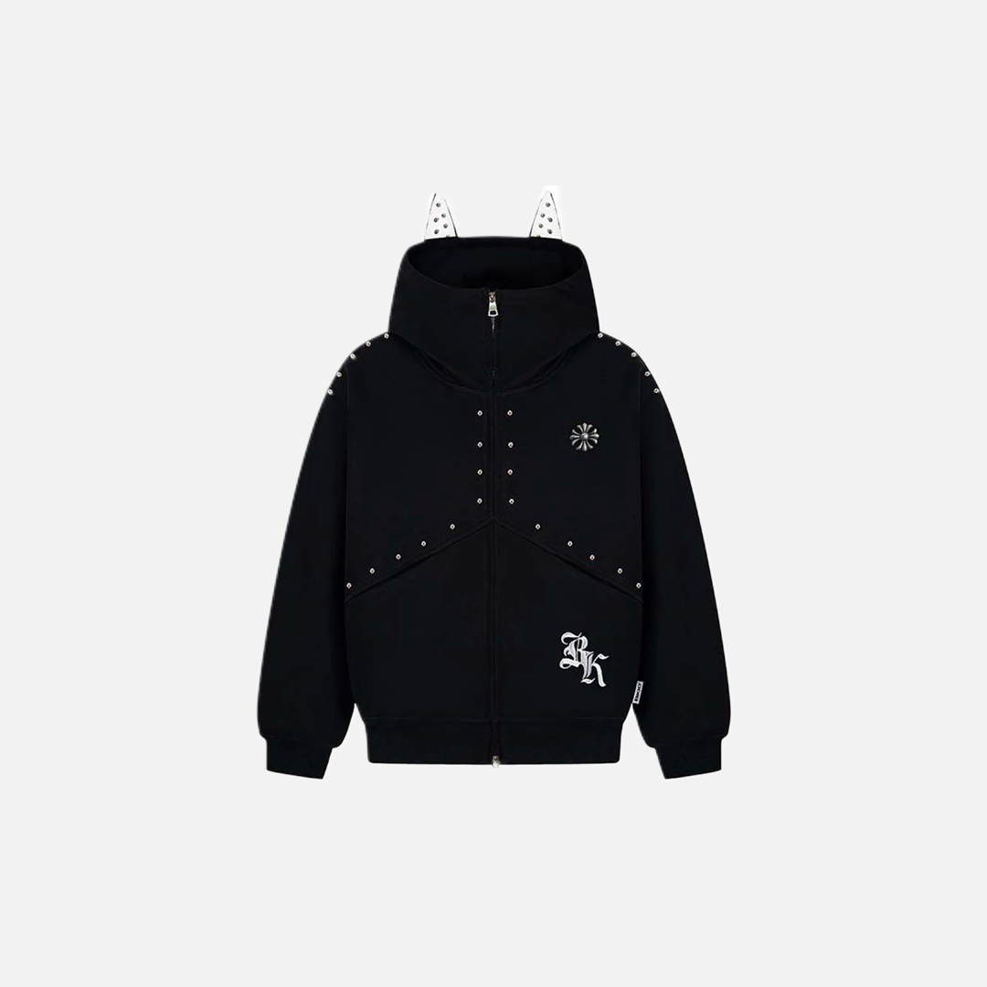 Y2K Rivet Patchwork Casual Loose Hooded Sweatshirt