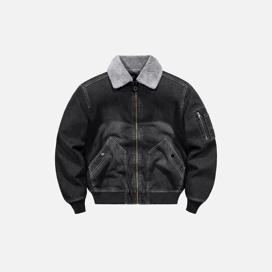 Thicken Turn-Down Fur Collar Fleece Denim Jacket