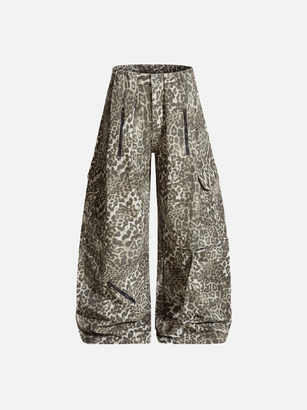 Streetwear Punk Leopard Print Wide Leg Pants