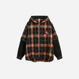 Plaid American Style Fake Two Piece Hooded Sweatshirt