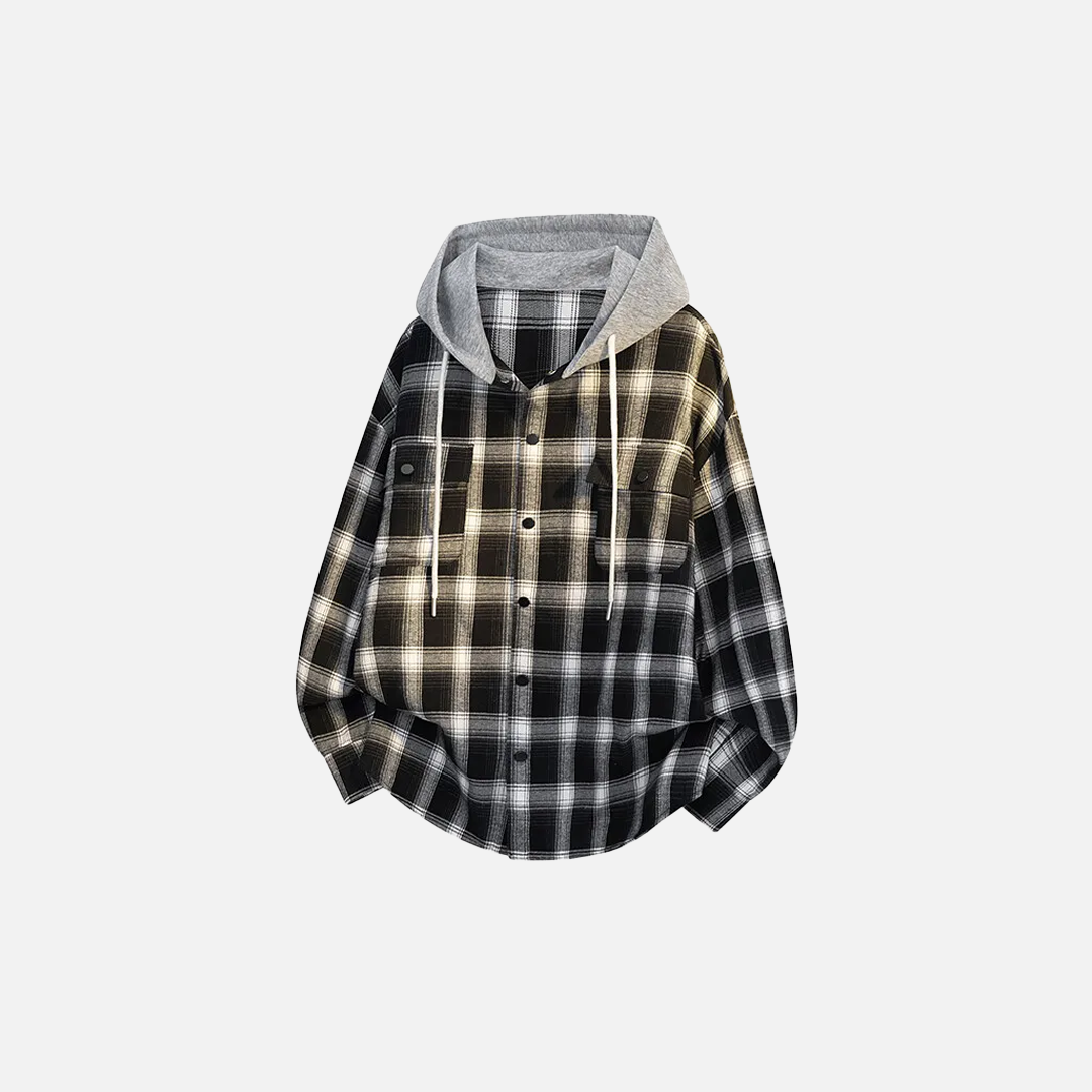 Kariertes Oversize-Designer-Kapuzenhemd mit langen Ärmeln