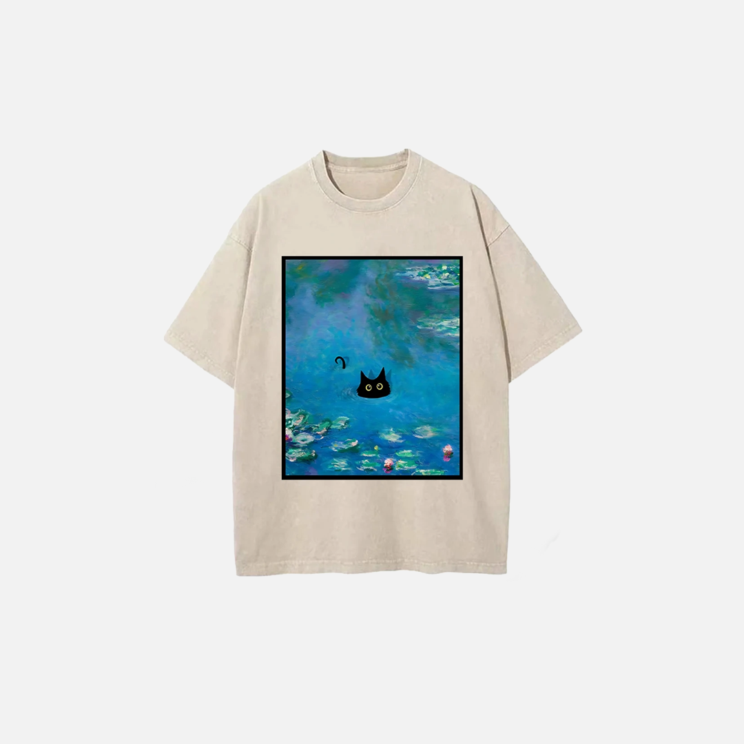 Washed Monet Water Lily Cat T-Shirt