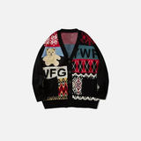 Embroidered Bear Knit Cardigan Sweater
