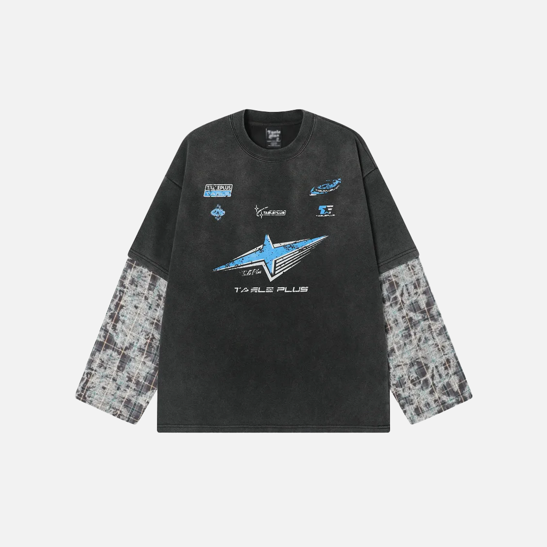 幾何学模様 レーシング クルーネック 長袖Tシャツ