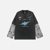 幾何学模様 レーシング クルーネック 長袖Tシャツ