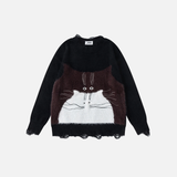 Pull en maille oversize chic à motif chat pour femme