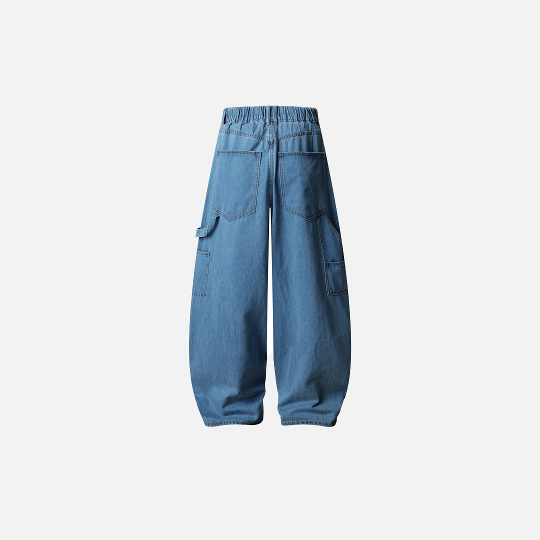 Distressed Streetwear Denim Wide-Leg Cargo Jeans