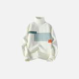Cozy Patchwork Knit Turtleneck Pullover Sweater