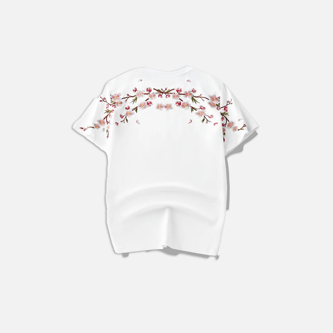 花柄刺繍ゆったりカジュアルTシャツ