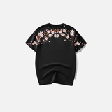 花柄刺繍ゆったりカジュアルTシャツ