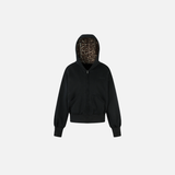ヒョウ柄切り替えフード付き中綿フリースジャケット