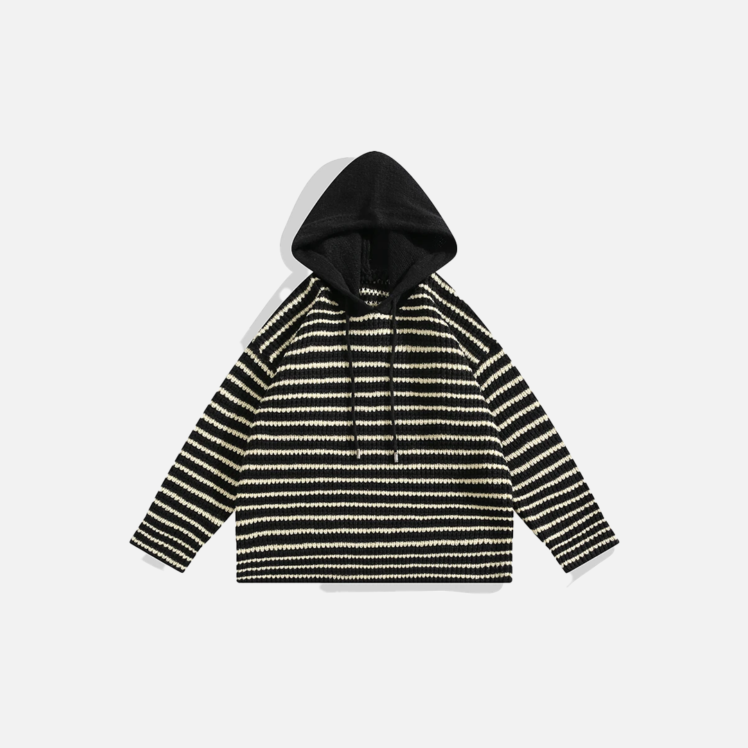 Pull à capuche chic à rayures et empiècements en maille