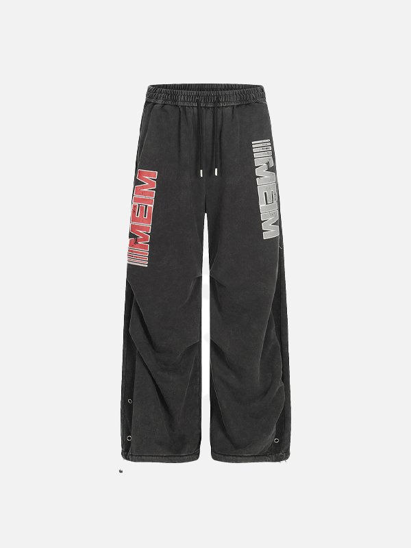 Vintage Letter Print Distressed Loose Wide-Leg Sweatpants