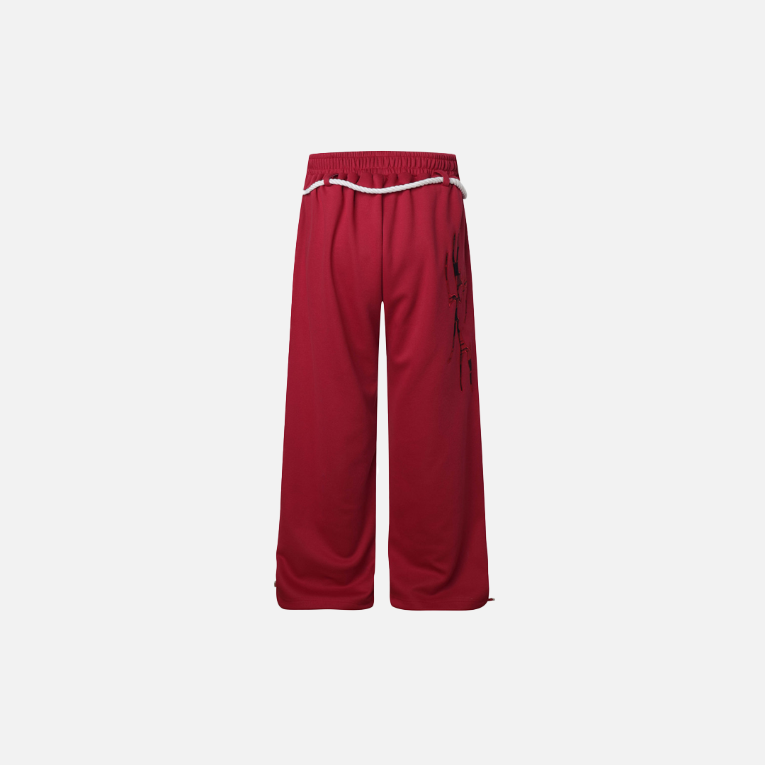 Creative Red Woven Rope Design Wide Leg Jogger