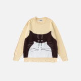 Pull en maille oversize chic à motif chat pour femme