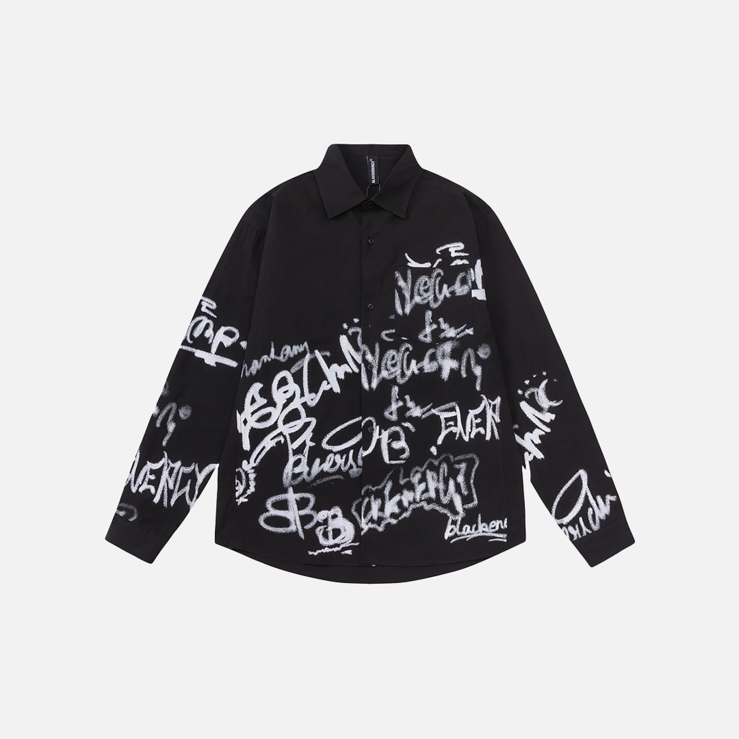 Chemise à manches longues à imprimé graffiti audacieux streetwear premium