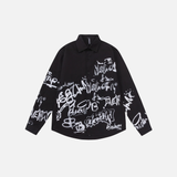 Chemise à manches longues à imprimé graffiti audacieux streetwear premium