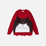 Pull en maille oversize chic à motif chat pour femme