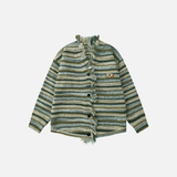 Cozy Striped Ripped Tassel V-Neck Cardigan