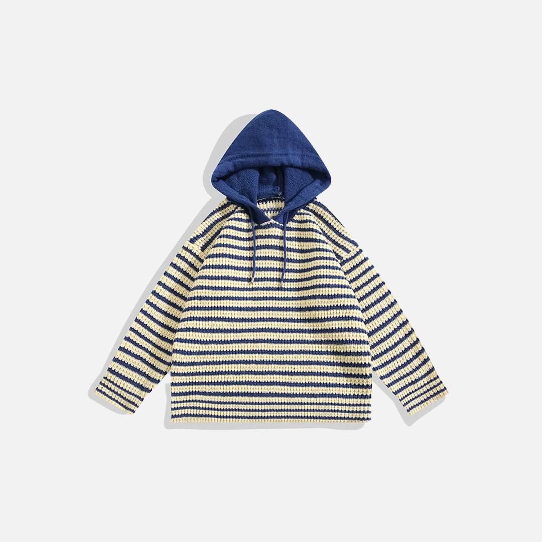 Pull à capuche chic à rayures et empiècements en maille