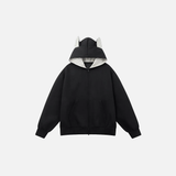 Streetwear Oversized Plaid Cat Ear Hooded Sweatshirt