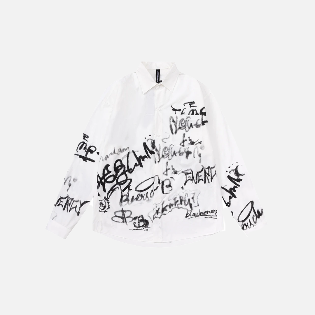 Chemise à manches longues à imprimé graffiti audacieux streetwear premium