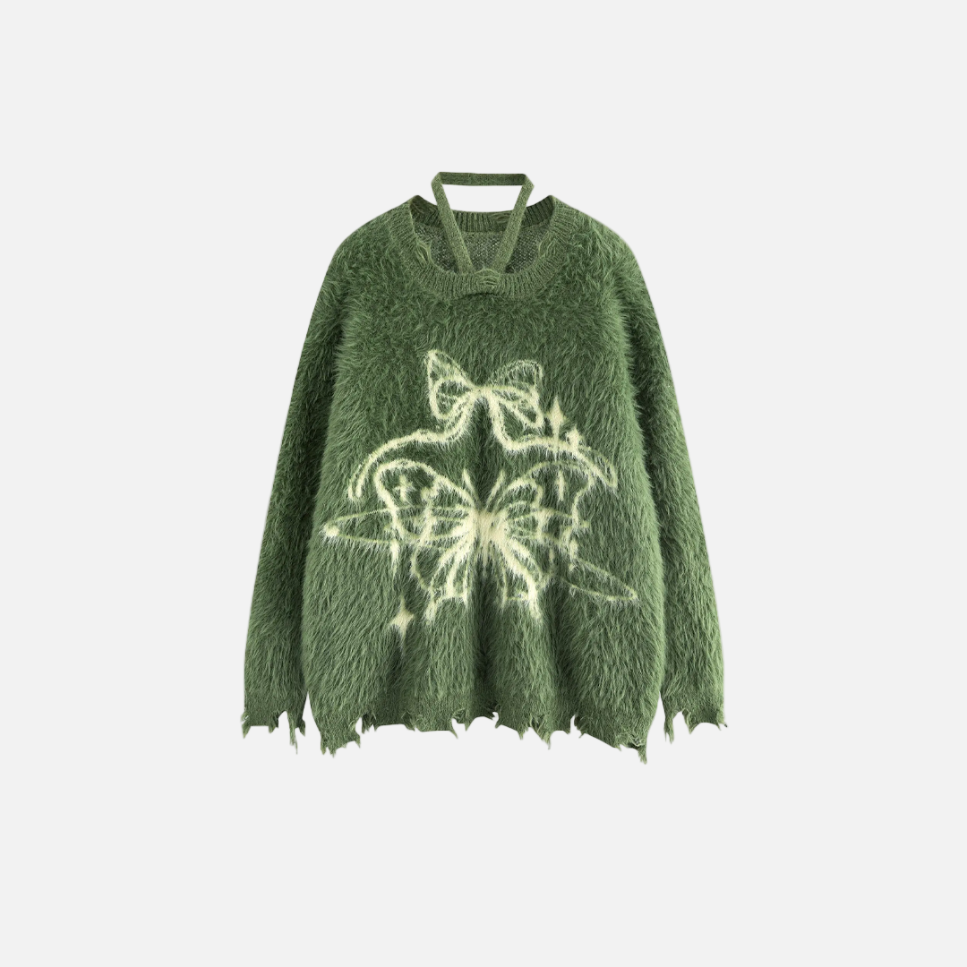 Pull duveteux décontracté à motif papillon