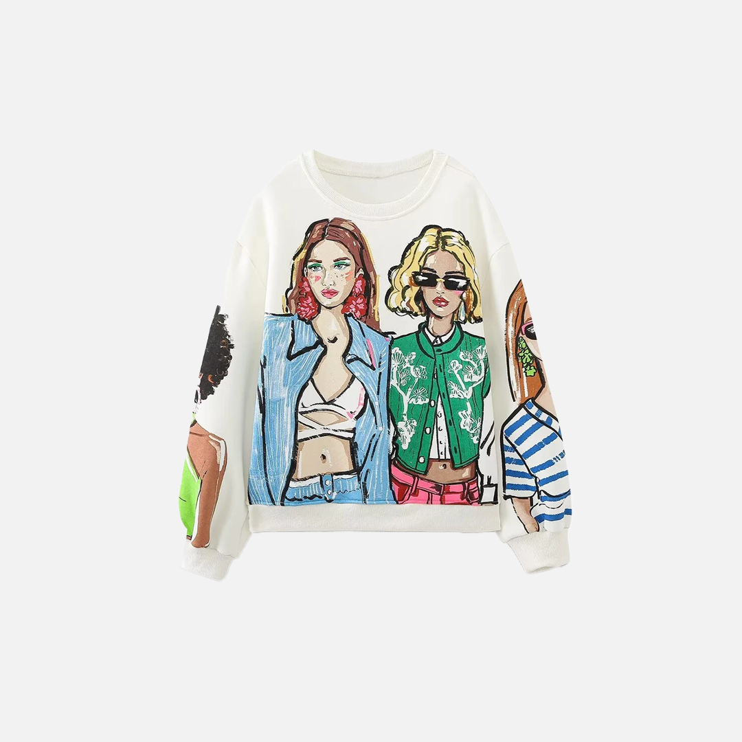 Versatile Casual Winter Girl Pattern Sweatshirt