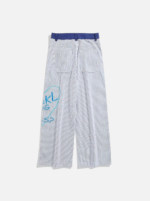 Embroidered Lazy Style Striped Pants
