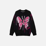 Pull en maille à motif papillon doux et vibrant pour femme