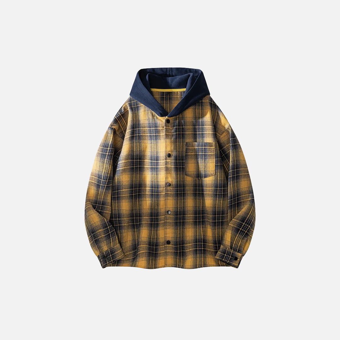 Streetwear Kariertes Kapuzenhemd mit langen Ärmeln