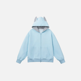 Streetwear Oversized Plaid Cat Ear Hooded Sweatshirt