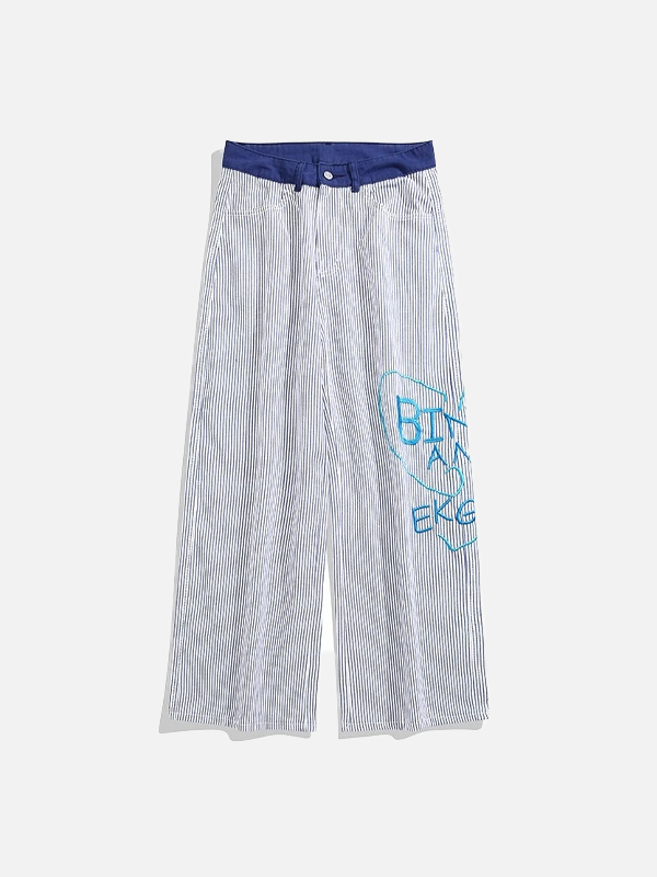 Embroidered Lazy Style Striped Pants