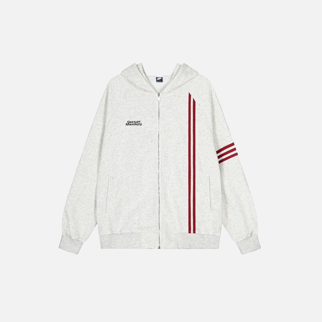 Essential Striped Patchwork Zip-Up Hooded Sweatshirt