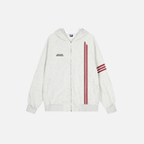 Essential Striped Patchwork Zip-Up Hooded Sweatshirt