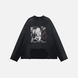 Vintage Patchwork Distressed Ripped Crewneck Sweatshirt