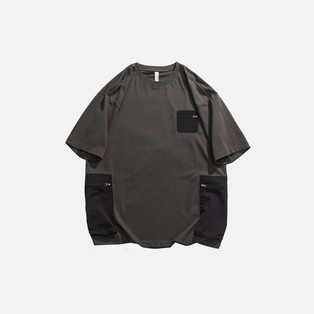 Warm Patchwork Cotton Hip Hop Pocket T-Shirt