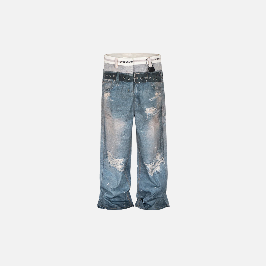 Y2K Streetwear Blaue Grafik Baggy Hip Hop Jeans