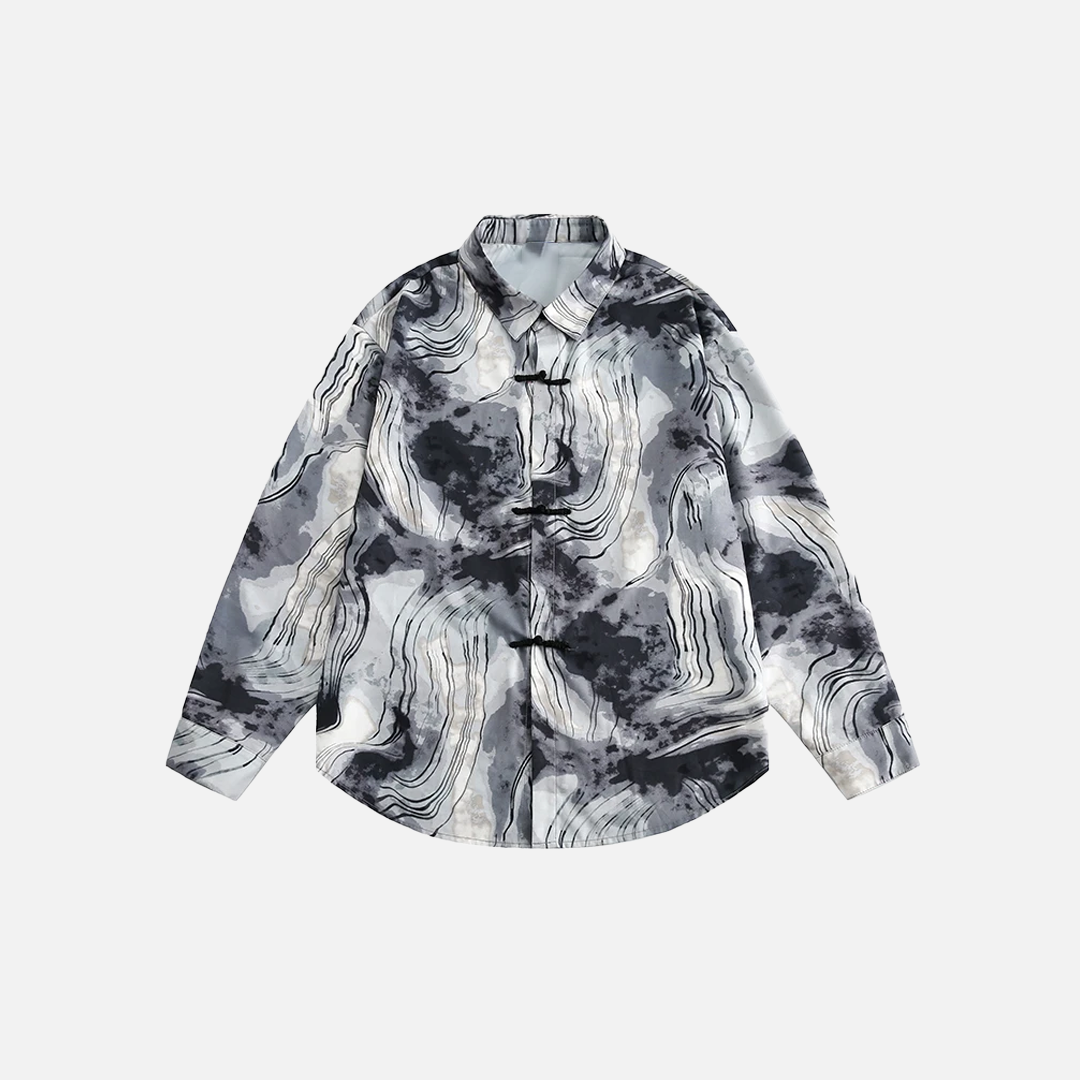 Langarmshirt mit abstraktem Y2K-Print und Umlegekragen